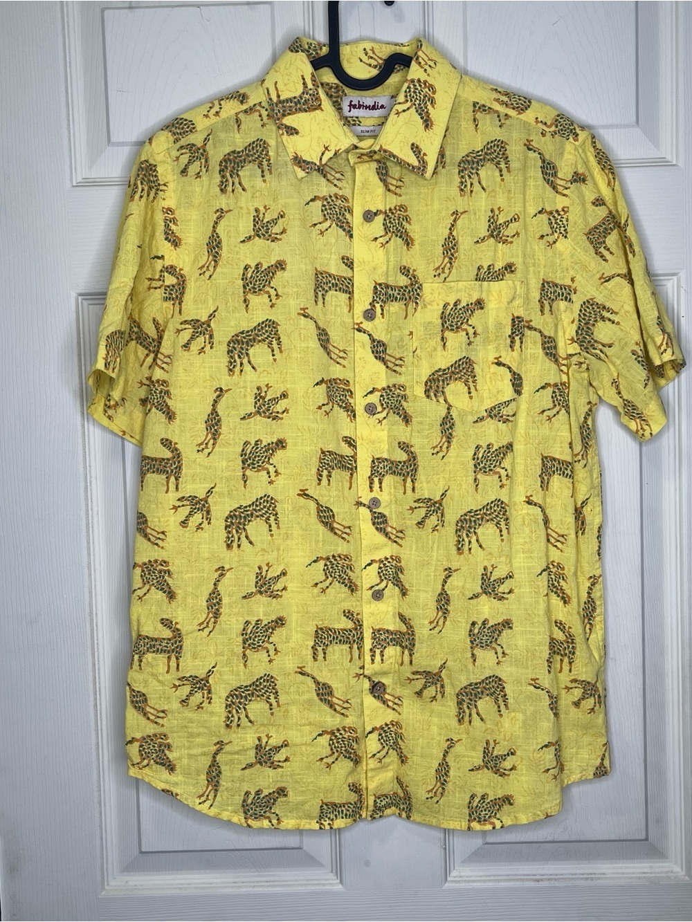 Fabindia Shirt Cotton Hand Block Printed Slim Fit Regular Button Front  Sz  M